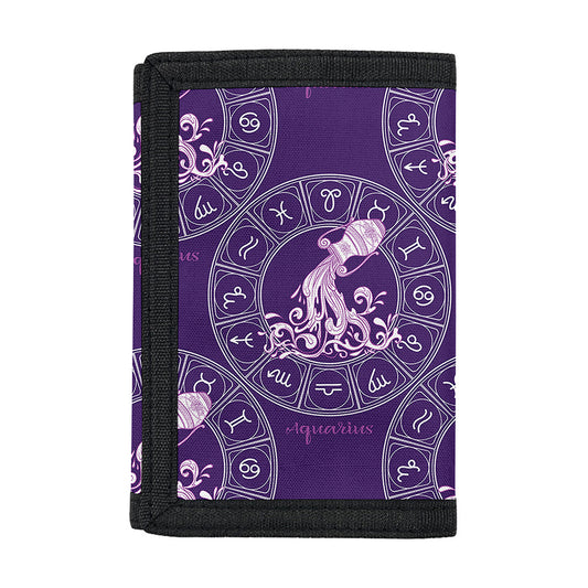 Purple Aquarius Zodiac Pattern Print Trifold Wallet