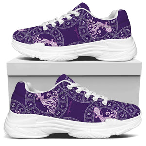 Purple Aquarius Zodiac Pattern Print White Chunky Shoes