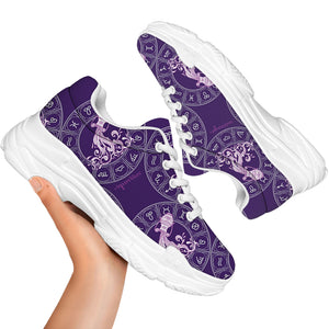 Purple Aquarius Zodiac Pattern Print White Chunky Shoes