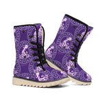 Purple Aquarius Zodiac Pattern Print Winter Boots