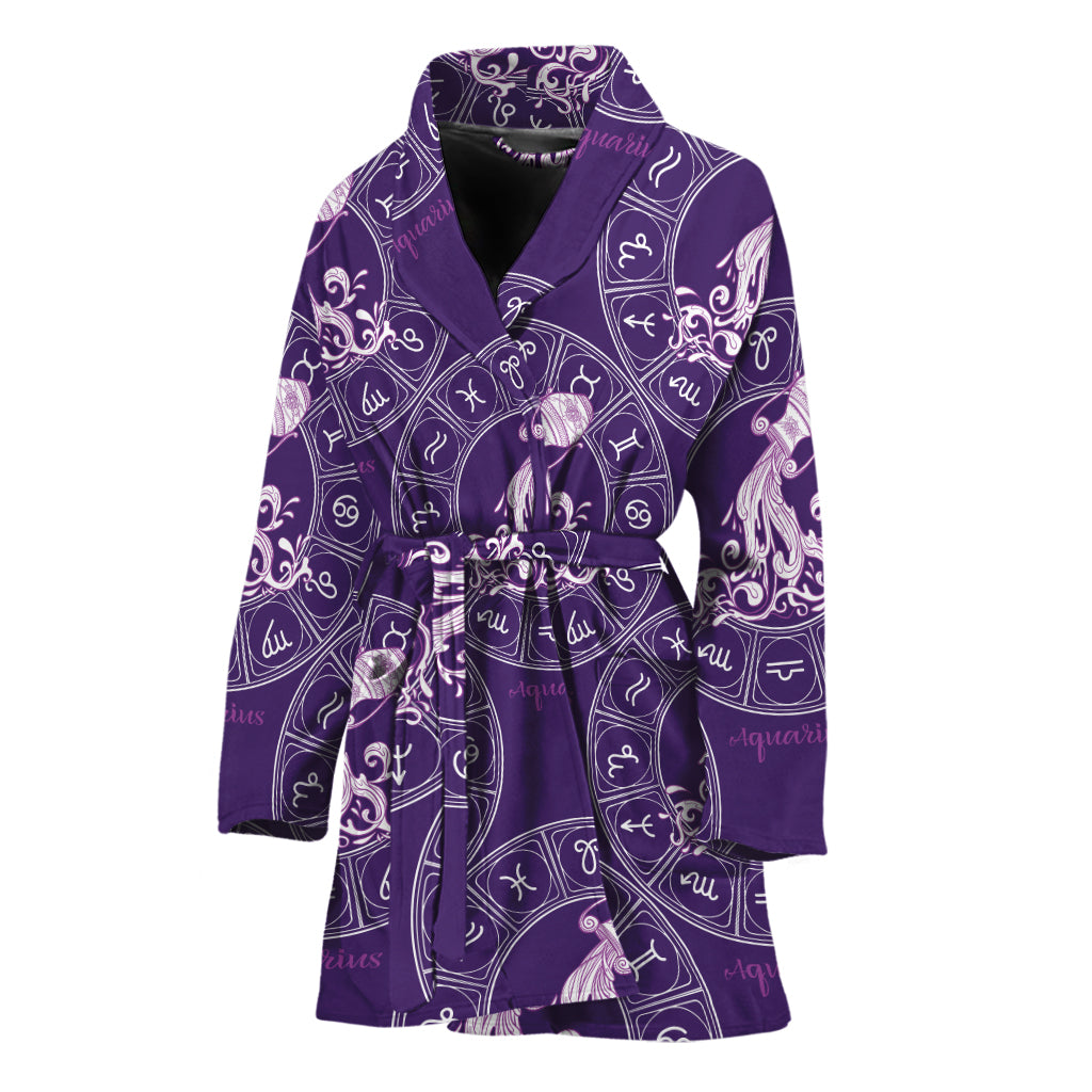 Purple Aquarius Zodiac Pattern Print Women's Bathrobe