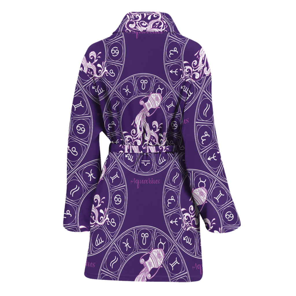 Purple Aquarius Zodiac Pattern Print Women's Bathrobe