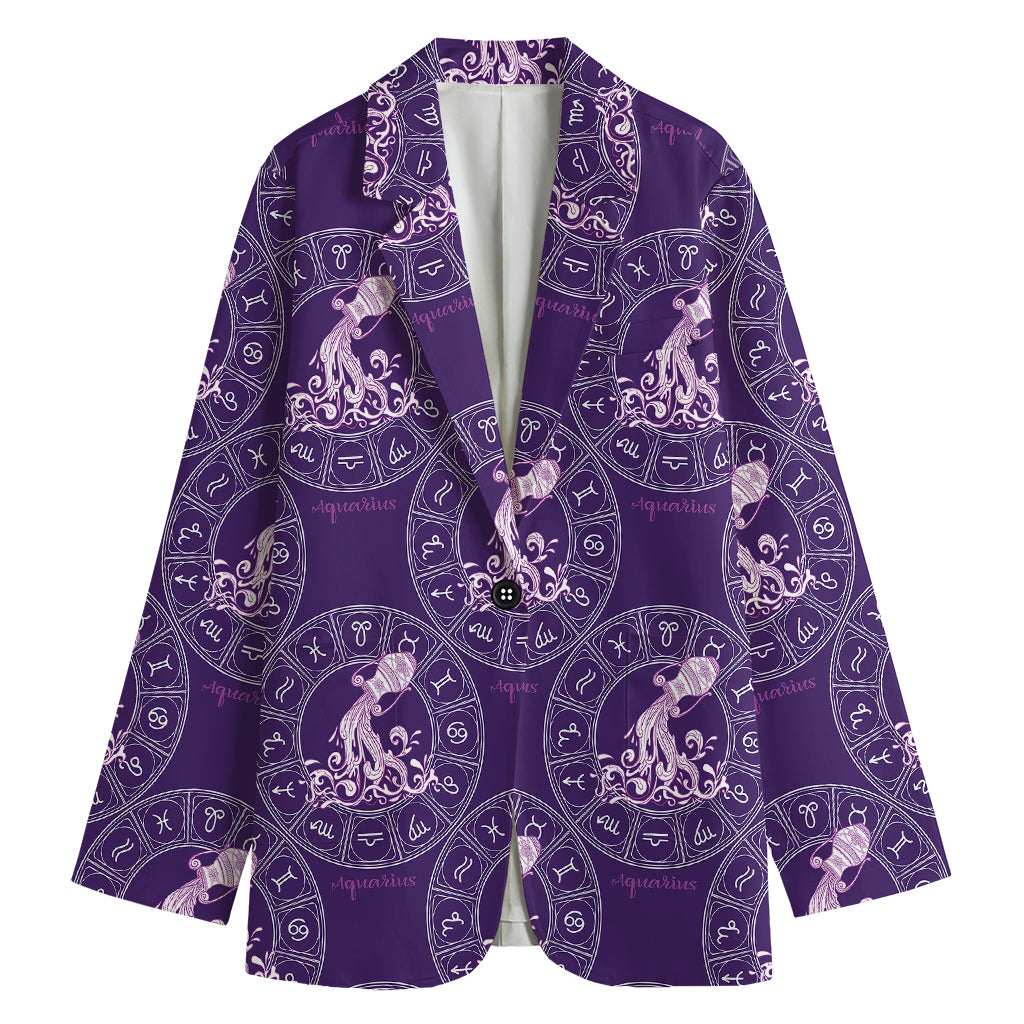 Purple Aquarius Zodiac Pattern Print Women's Blazer