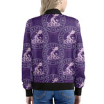 Purple Aquarius Zodiac Pattern Print Women's Bomber Jacket