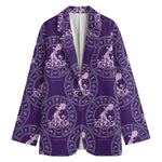 Purple Aquarius Zodiac Pattern Print Women's Cotton Blazer