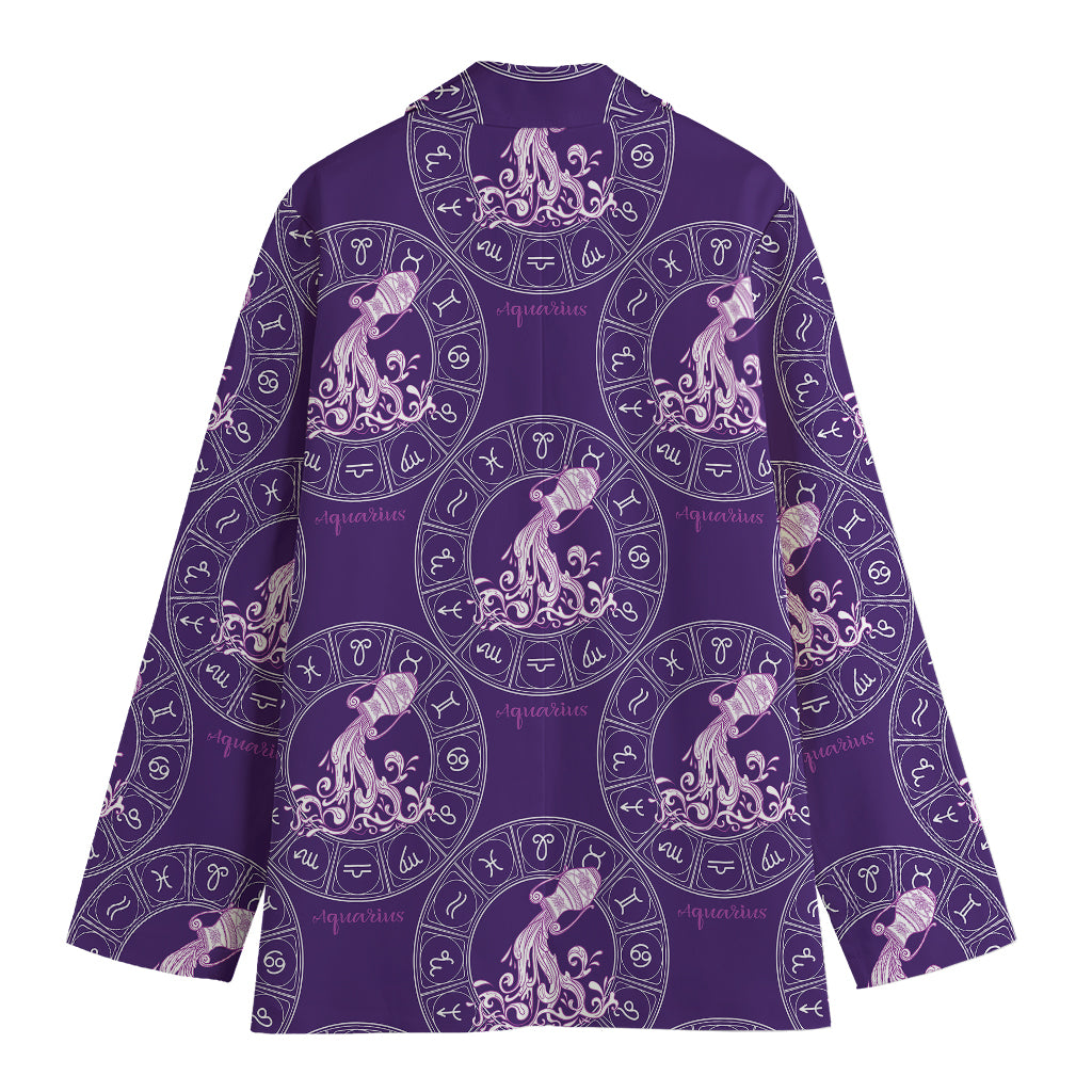 Purple Aquarius Zodiac Pattern Print Women's Cotton Blazer