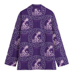 Purple Aquarius Zodiac Pattern Print Women's Cotton Blazer