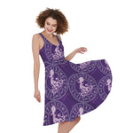 Purple Aquarius Zodiac Pattern Print Women's Sleeveless Dress