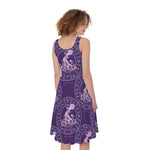 Purple Aquarius Zodiac Pattern Print Women's Sleeveless Dress