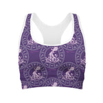 Purple Aquarius Zodiac Pattern Print Women's Sports Bra