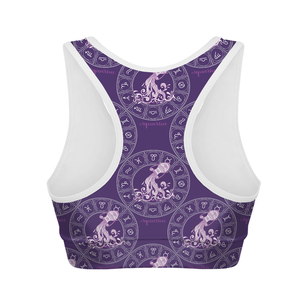 Purple Aquarius Zodiac Pattern Print Women's Sports Bra
