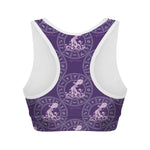 Purple Aquarius Zodiac Pattern Print Women's Sports Bra