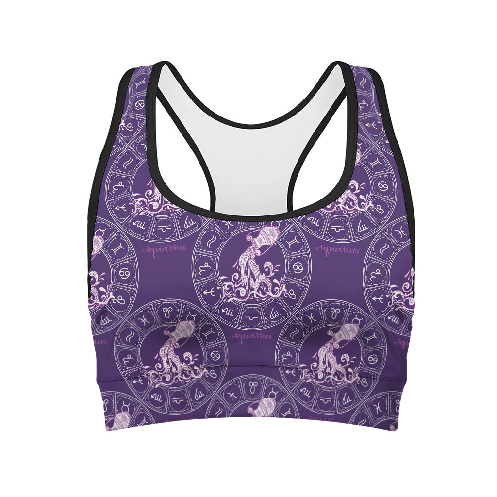Purple Aquarius Zodiac Pattern Print Women's Sports Bra