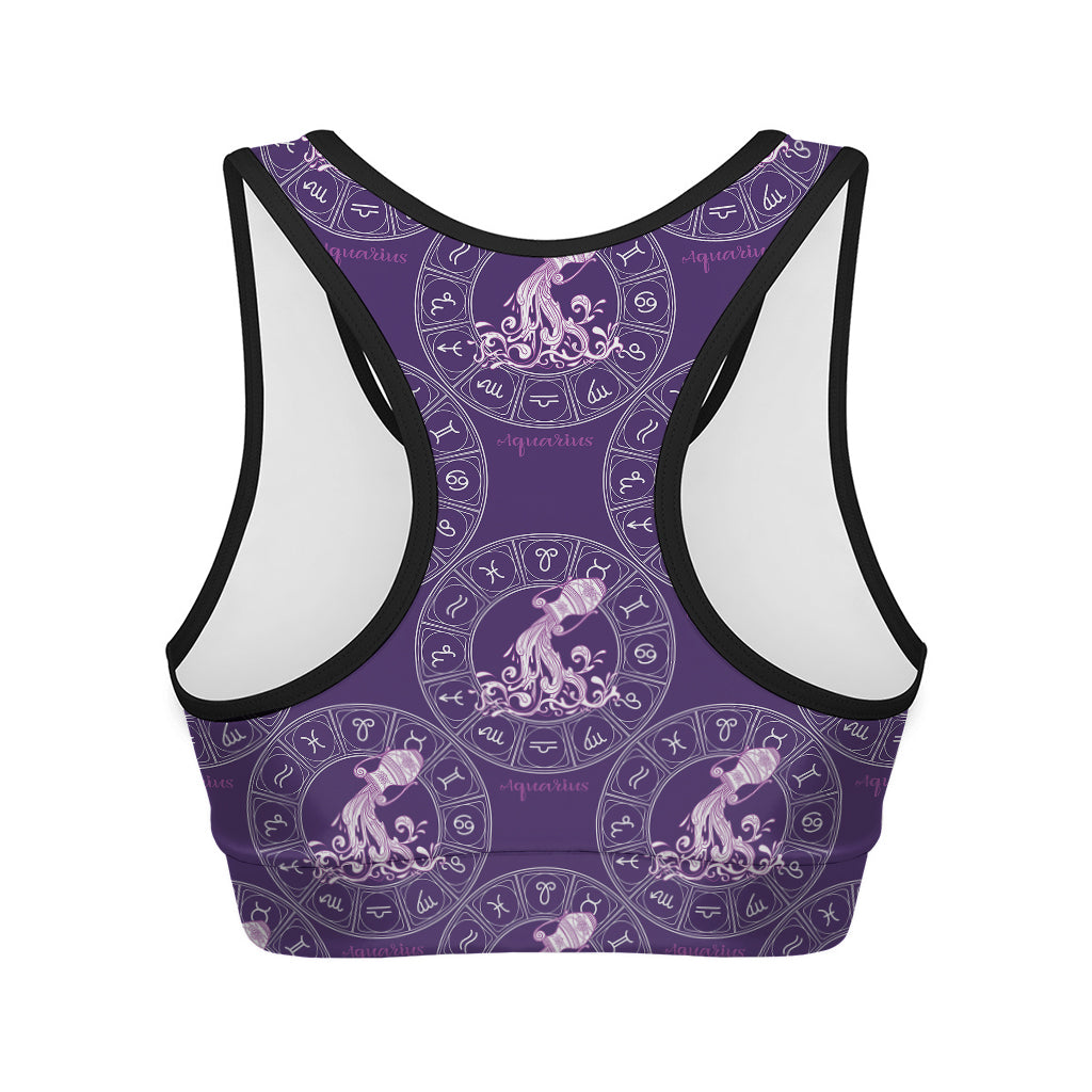 Purple Aquarius Zodiac Pattern Print Women's Sports Bra