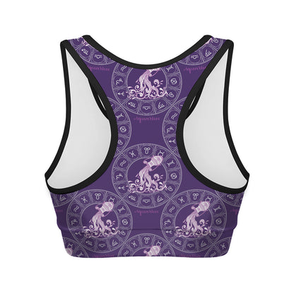 Purple Aquarius Zodiac Pattern Print Women's Sports Bra
