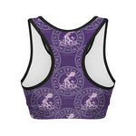 Purple Aquarius Zodiac Pattern Print Women's Sports Bra