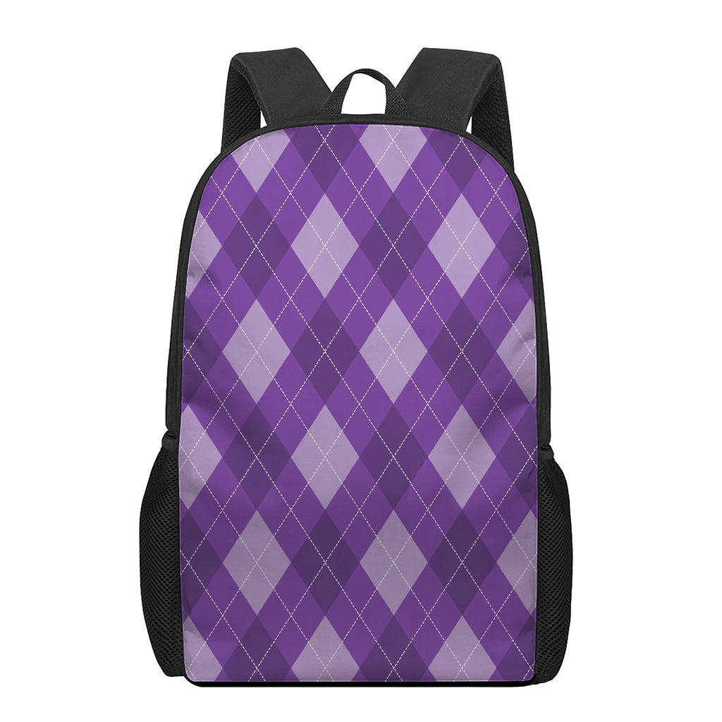 Purple Argyle Pattern Print 17 Inch Backpack