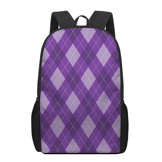 Purple Argyle Pattern Print 17 Inch Backpack