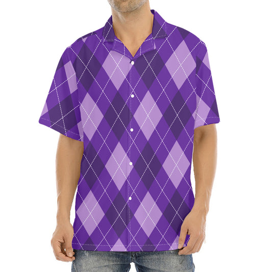 Purple Argyle Pattern Print Aloha Shirt