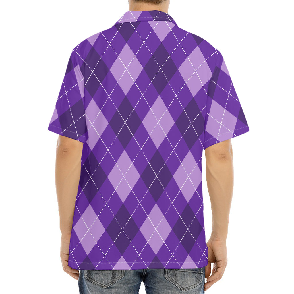 Purple Argyle Pattern Print Aloha Shirt