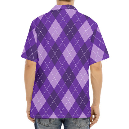 Purple Argyle Pattern Print Aloha Shirt