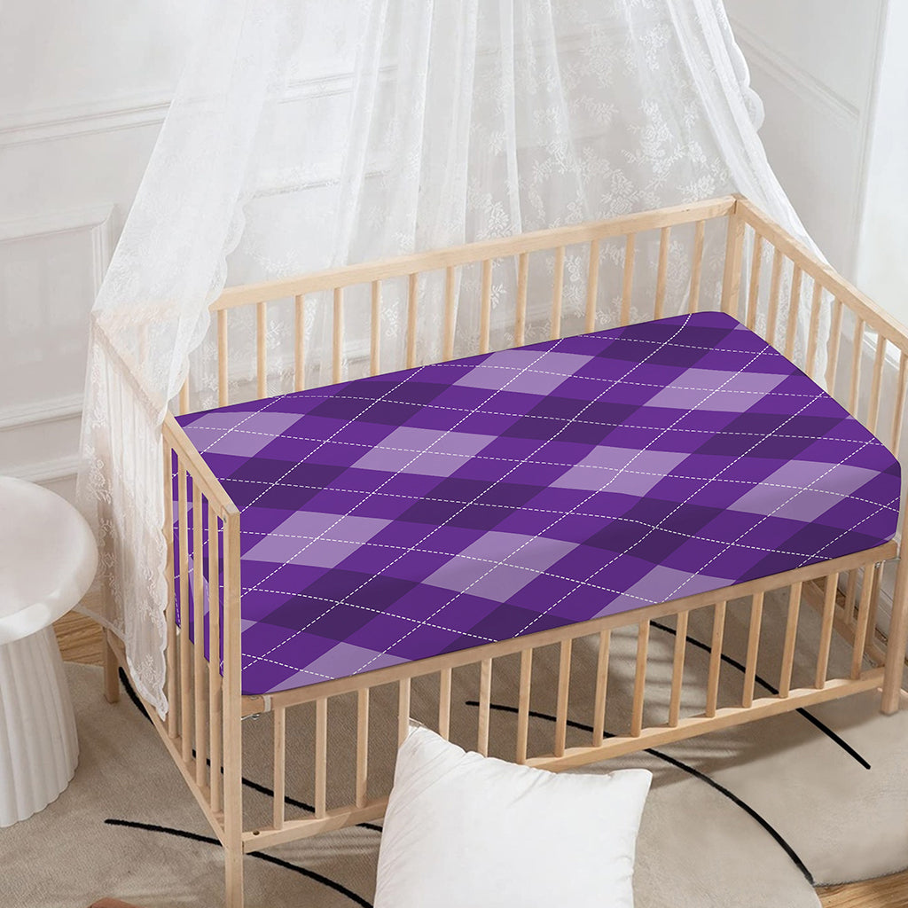Purple Argyle Pattern Print Baby Crib Sheet