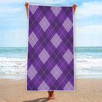Purple Argyle Pattern Print Beach Towel