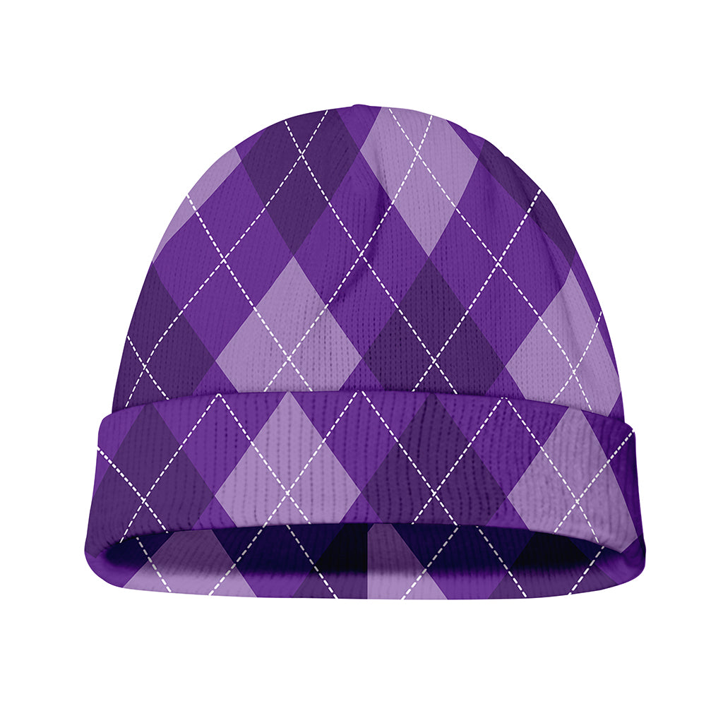 Purple Argyle Pattern Print Beanie