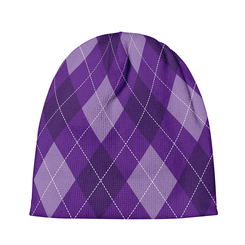 Purple Argyle Pattern Print Beanie