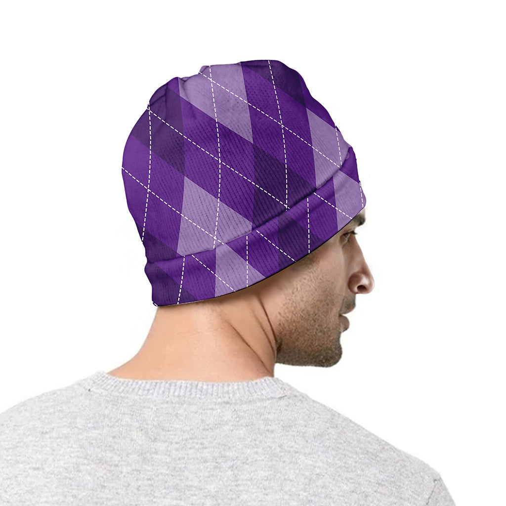 Purple Argyle Pattern Print Beanie