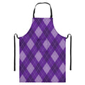 Purple Argyle Pattern Print Bib Apron With Pocket