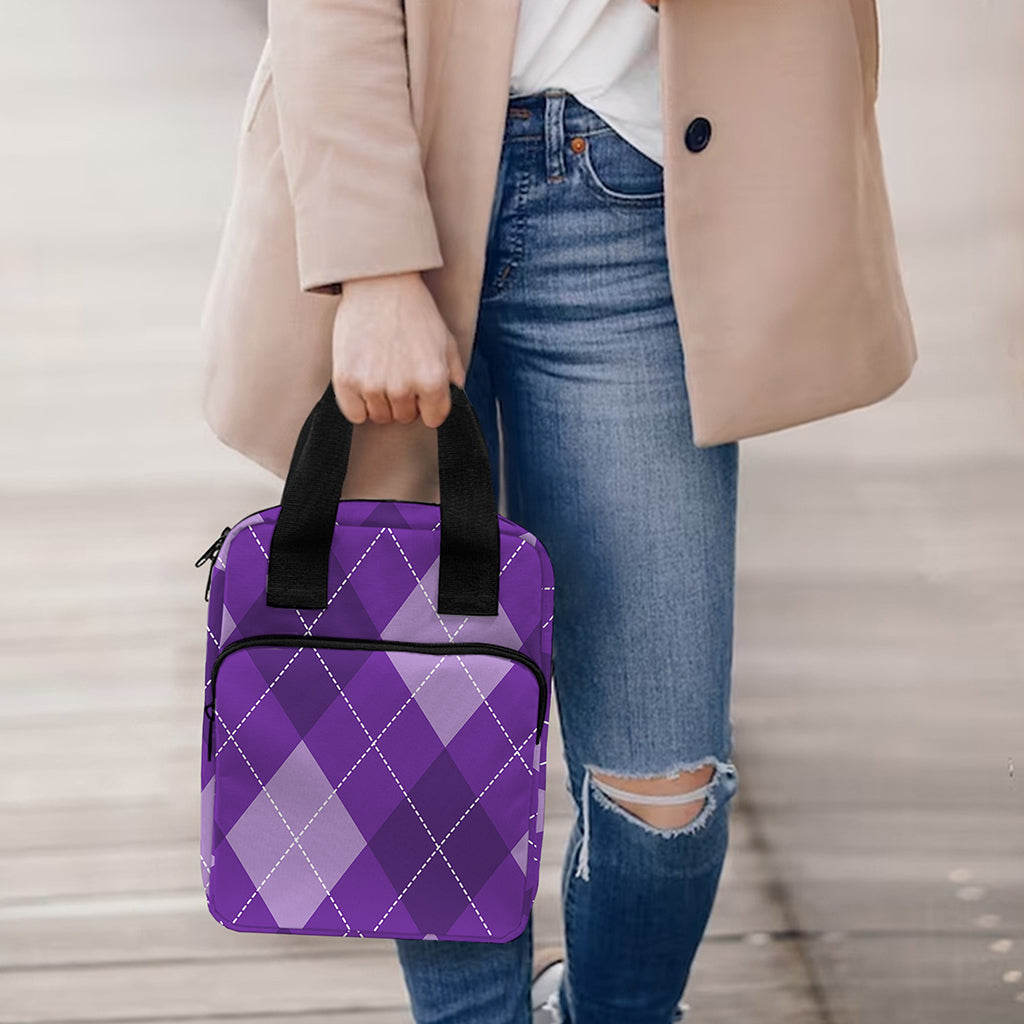 Purple Argyle Pattern Print Bible Tote Bag