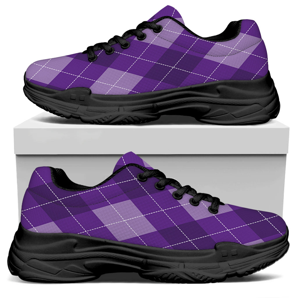 Purple Argyle Pattern Print Black Chunky Shoes