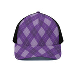 Purple Argyle Pattern Print Black Mesh Trucker Cap