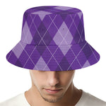 Purple Argyle Pattern Print Bucket Hat