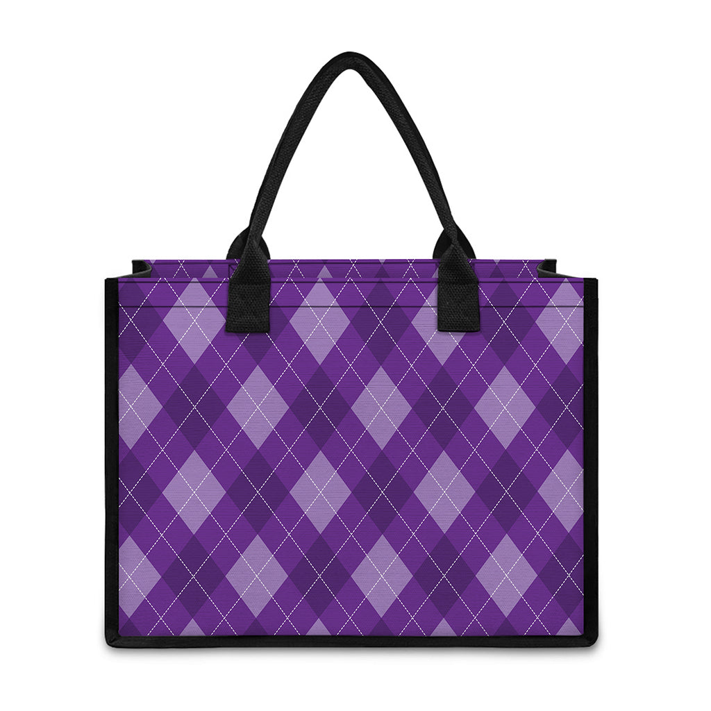 Purple Argyle Pattern Print Canvas Tote Bag