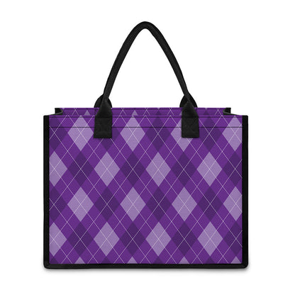 Purple Argyle Pattern Print Canvas Tote Bag