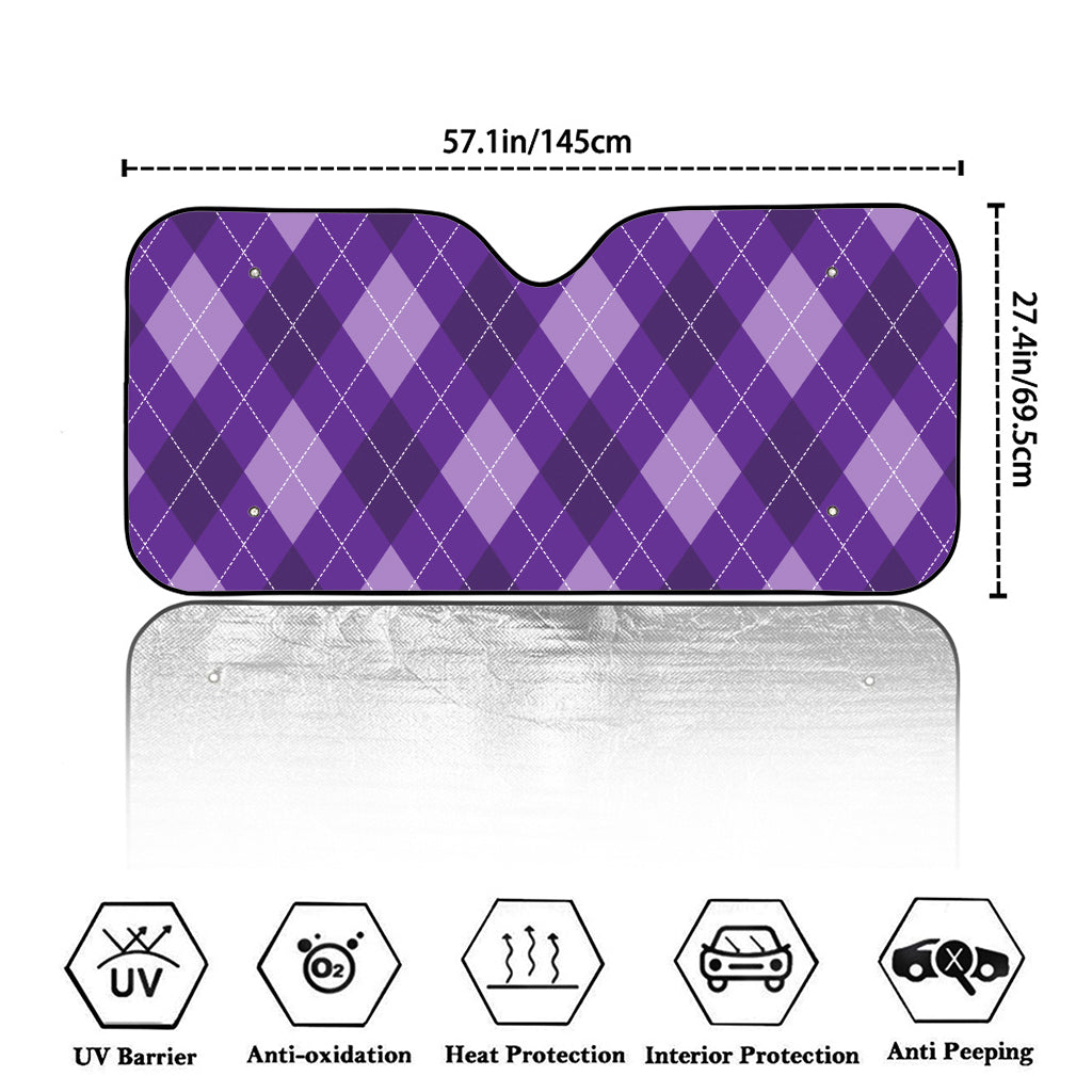 Purple Argyle Pattern Print Car Windshield Sun Shade