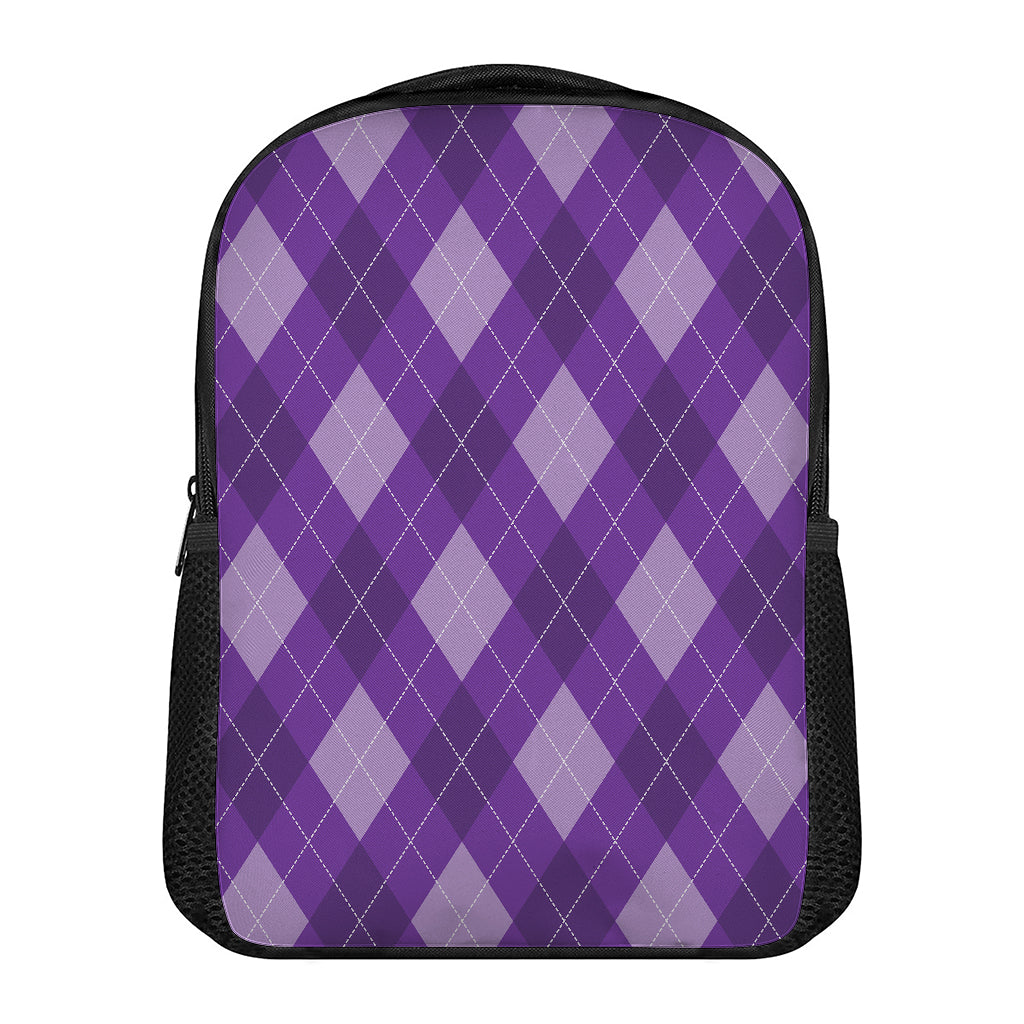 Purple Argyle Pattern Print Casual Backpack