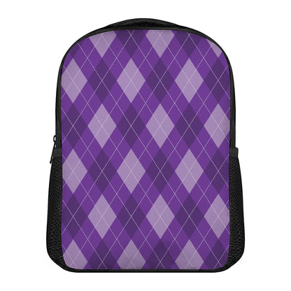 Purple Argyle Pattern Print Casual Backpack
