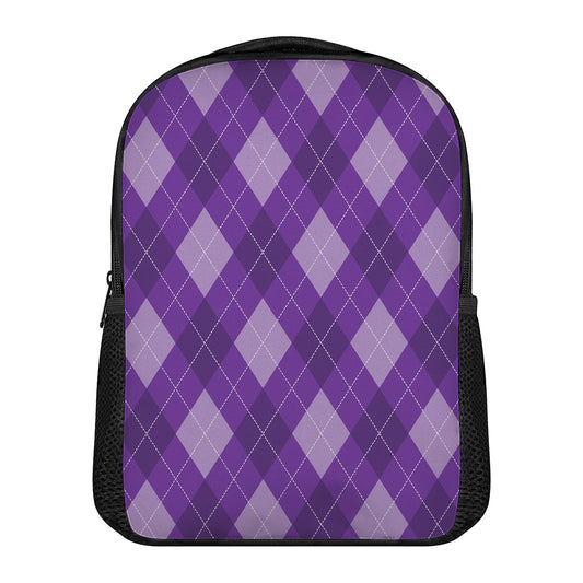 Purple Argyle Pattern Print Casual Backpack