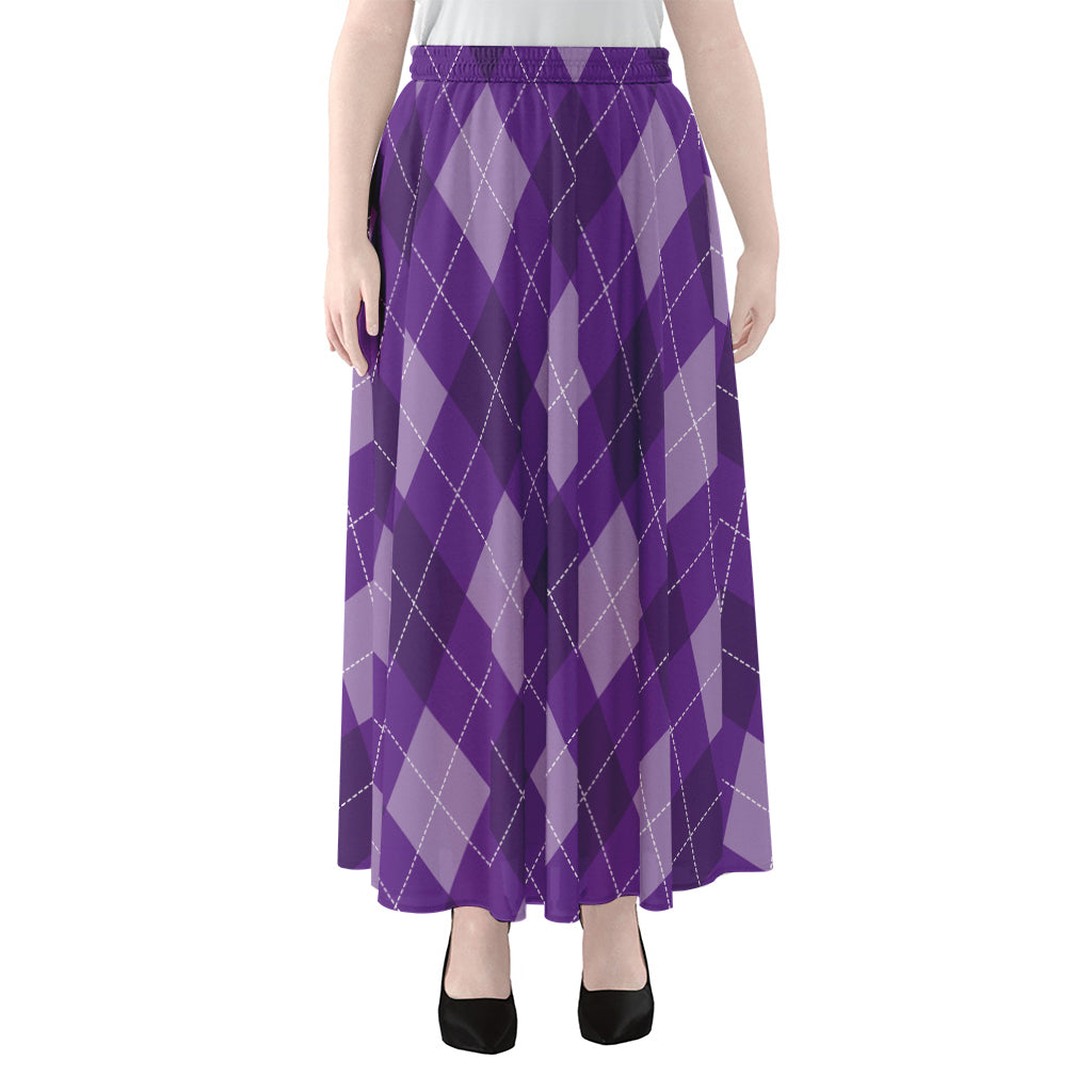 Purple Argyle Pattern Print Chiffon Maxi Skirt