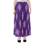 Purple Argyle Pattern Print Chiffon Maxi Skirt