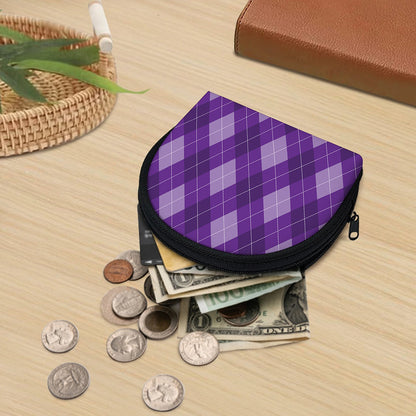 Purple Argyle Pattern Print Coin Purse