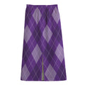 Purple Argyle Pattern Print Cotton Front Slit Maxi Skirt