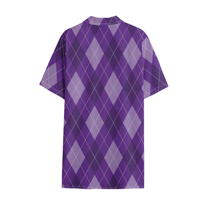 Purple Argyle Pattern Print Cotton Hawaiian Shirt