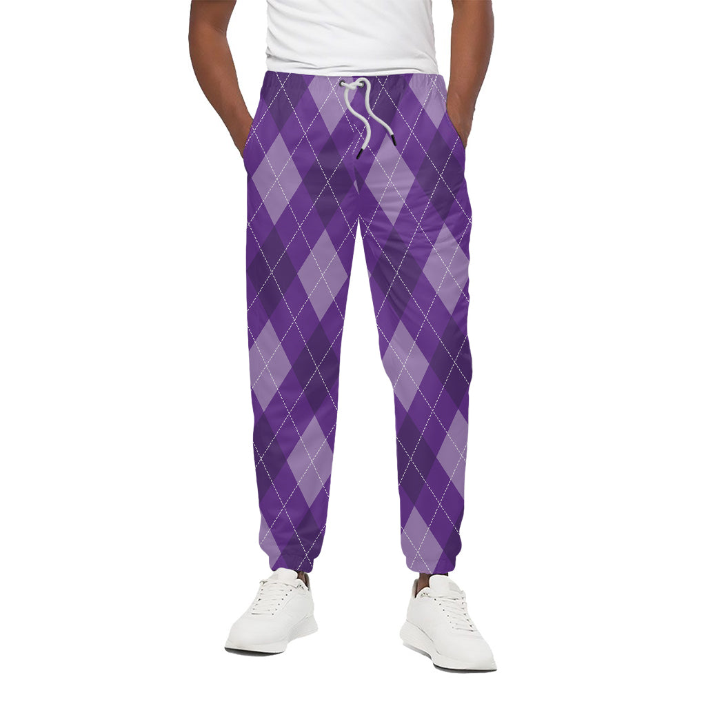 Purple Argyle Pattern Print Cotton Pants