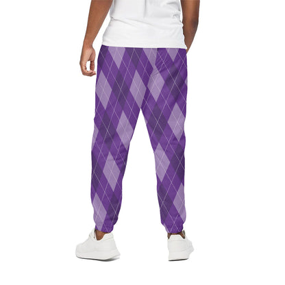 Purple Argyle Pattern Print Cotton Pants