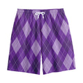 Purple Argyle Pattern Print Cotton Shorts