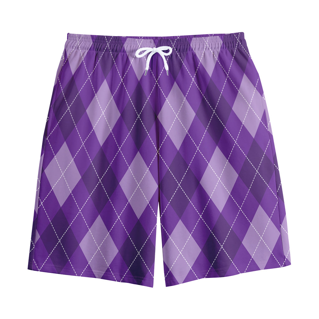 Purple Argyle Pattern Print Cotton Shorts